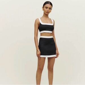 Reformation Robbie Linen Two Piece Set Black White Size 4 NWT